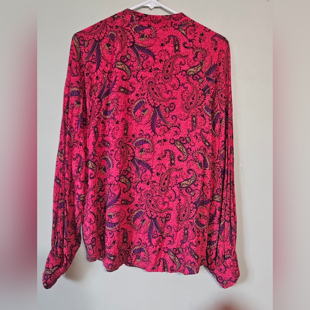 🩷💚Liz Claiborne Womans Key Hole Neckline Top Size L Reddish/Pink Multi🩵💜 - Picture 4 of 7